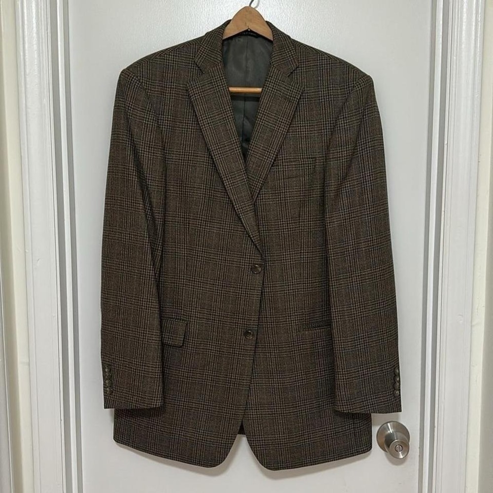 BOTANY 500 | Men's 100% Lambswool Houndstooth Plaid Blazer Suit Jacket, Size 42L